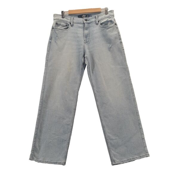 Hollister Vintage Loose Jeans Men 32x30 Light Blue Straight Leg Distressed Denim - Picture 1 of 7